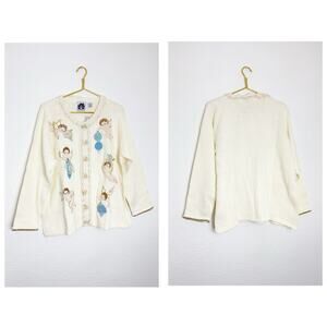 Vintage Storybook Knits Special Delivery Cardigan Size 2X Cherub Angel Christmas